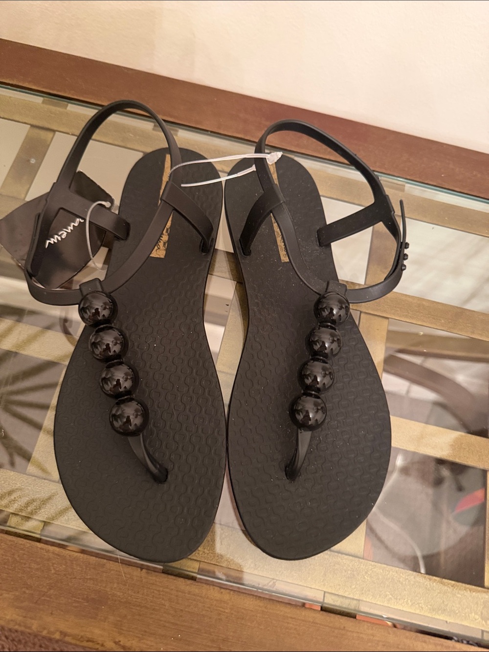 Ipanema Black Beaded T-Strap Sandals